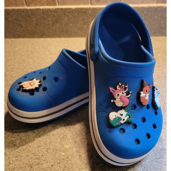 CROCS Crocband Unisex Clogs Blue White Pokemon Jibbitz Eeve Naruto Anime Size J1 - Picture 1 of 10
